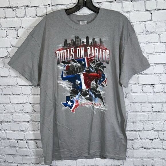 Bulls on Parade Houston Texans Tee size XL NWOT Grey Short Sleeve Tee - Picture 2 of 16